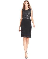 Calvin Klein Dress Sleeveless Faux Leather Lace Sheath Dresses Women Macy S Calvin Klein Dress Leather And Lace Womens Evening Wear