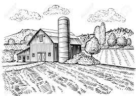Rural Landscape Farm Barn And Windmill Sketch Hand Draw Illustration Of Countryside Natural Scenic Agricu Landscape Drawings Drawing Scenery Rural Landscape