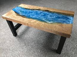 Legs screwed to the slab, all the wooden surface covered with oil so final toush to the resin is being taken. Epoxy Resin Ocean And Maple Coffee Table Etsy