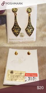 Black And Gold Jewelry From Spain Black And Gold Earrings Black And Gold Earrings From Toledo Spain Encrusted With 24k And 18k Gold Damasquinado De Toledo Jewelry Ea Gold Earrings Gold Earrings