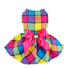 Fitwarm Vintage Plaid Pet Clothes Dog Dress Ribbon Dog Vest