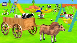 Farm Animals Go To Playground On Bullock Cart Toy For Kids Cartoon Animals Videos Cartoon Animals Cartoon Kids Animal Gifs