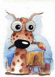 Aceo Original Watercolor Whimsical Animal Painting Art Puppy Dog Artist Brush In Paintings Ebay Animal Paintings Cartoon Painting Funny Art