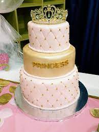 Pink And Gold Princess Baby Shower Cake Gold Baby Shower Cake Baby Shower Cake Table Prince Baby Shower Cake
