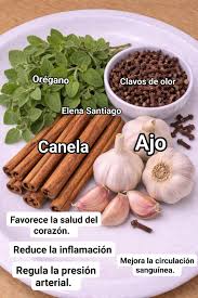 Ajo, Clavo, Canela y Orégano ✨ Una combinación natural con múltiples  beneficios ✨ ✓ 20 Beneficios principales 1. Mejora la circulación  sanguínea. 2. Regula la presión arterial. 3. Refuerza el sistema  inmunológico.
