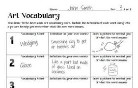 Art Vocabulary Handout Worksheet Writing And Literacy In Art Class Vocabulary Teaching 6th Grade Art Class