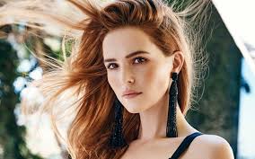 looking at viewer, bare shoulders, women, face, depth of field, long hair,  women outdoors, actress, brown eyes, windy, brunette, portrait, Zoey  Deutch, HD Wallpaper