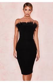 Clothing Bodycon Dresses Bianca Black Feather Strapless Dress Strapless Dress Formal Dresses Elegant Dresses For Women