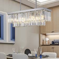 2 Tiers Linear Chandelier Lamp Clear Faceted Crystal 10 12 Lights 31 5 39 Wide Kitchen Pendant Light In Chrome Takeluckhome Com