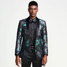 Maybe you would like to learn more about one of these? Turquoise Tuxedo Jacket Floral Pattern Slim Fit Blazer Prom Wedding Perfect Tux