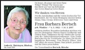 Todesanzeigen von Barbara Bertsch