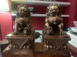 Chinese carved bronze statue foo dog lion and elephant figurine statue set nr. Pair Of Bronze Foo Dogs Statues Chinese 19th Century 763955 Sellingantiques Co Uk