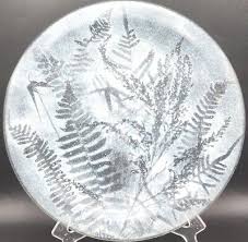 Signed Fused Art Glass Edwin Walter Plate MCM Frost Ferns Botanical 11"  Vintage