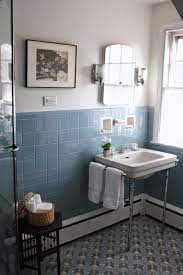 Browse bathroom designs and decorating ideas. Vintage Colored Tile Bath With Field Tile In Muted Blue With Mosaic Floor Blue Bathroom Tile Vintage Bathroom Tile Vintage Bathroom Decor