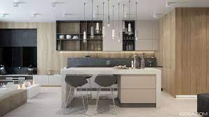 Modern gray cabinets with matching countertop. An Approachable Take On Luxury Apartment Design Modern Kitchen Design Modern Apartment Design Kitchen Design