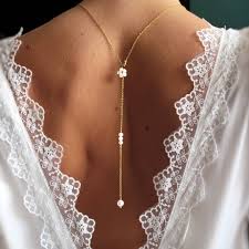 Flower and Pearl Bridal Back Necklace, Low-cut Backless Necklace, Designer  Wedding Jewelry, Women's Christmas Gift, Civil Ceremony Jewelry