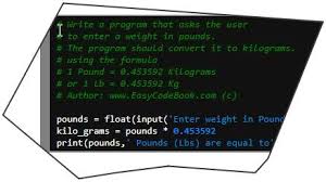 1 kilograms = 2.2046226218488 pounds using the online calculator for metric conversions. Python Pounds To Kilograms Conversion Program Easycodebook Com