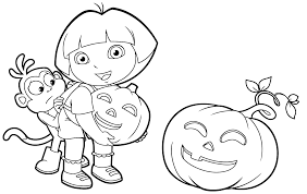 Search through 623,989 free printable colorings. Dora The Explorer Boots Hides Behind Dora Scared By A Halloween Pumpkin