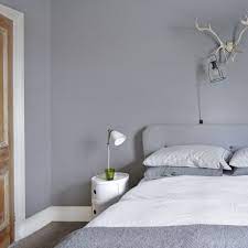 Shades of light gray on the floors, chairs, and cabinets pick up the light beautifully without the stark effect that too much light can have on a room with white furniture and walls. Small Bedroom Ideas Modern Grey Bedroom With Antler Above Bed Feature 920 920 1