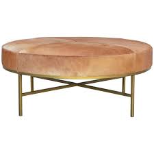 Chic Natural Hide And Brass Base Round Ottoman Or Coffee Table 1 Ottoman Coffee Table Upholstered Ottoman Coffee Table Round Ottoman Coffee Table