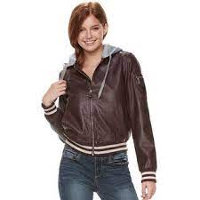 Madden Nyc Juniors Hooded Faux Leather Jacket Faux Leather Jackets Hooded Faux Leather Jacket