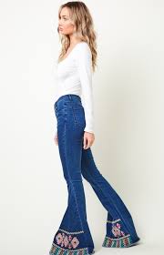 Embroidered Denim Bell Bottom No Rules Fashion