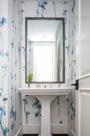 white and blue powder room with