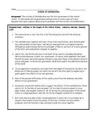 Articles Of Confederation Weaknesses Worksheet And Answer Key Students Will Read An Adapted Speech By Benjamin Ru Social Studies Worksheets Answer Keys Answers