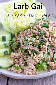 Larb Gai Is A Simple And Fresh Thai Salad Made With Ground Chicken Toasted Rice Powder And Fresh Herbs Larbgai Thaicalie In 2021 Larb Gai Spicy Salad Asian Recipes