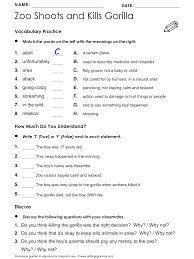 English Grammar In The News Zoo Shoots And Kills Gorilla Adjectives Articles Comparative Adjectives Comparative Adjectives Vocabulary Practice Esl Reading