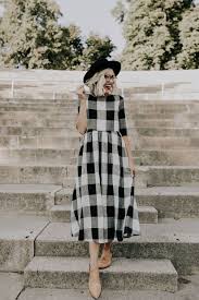 Black White Buffalo Plaid Dress Roolee Maxi Dresses Casual Maxi Dress With Sleeves Buffalo Plaid Dress
