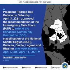 Metro manila and the surrounding provinces of cavite, laguna, bulacan, and rizal or ncr plus will all be placed under enhanced community quarantine (ecq) from monday, mar. Pspg Rpspu 13 Rpspg Regional Police Security Protection Units 13 Rpspu13 Iatf Ecq Ncr April 4 2021 Letsvoltinandwefightasone Homeofthebravefriendlypeacecenteredpoliceforce Bastarpspu13 Trustworthy Wesecureandprotect Vip K Sagot K Facebook