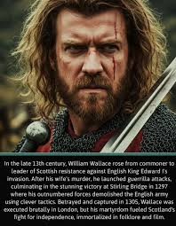 A romanticised image of William Wallace and, according to legend, his wife,  Marian Braidfute. They are depicted above the ruins of St. Kentigern's  Church, Lanark. Wallace would have frequented this church during