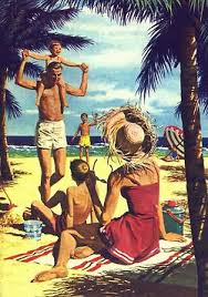Rogerwilkerson Family At The Beach Illustrasyonlar Tuval Sanati Illustration