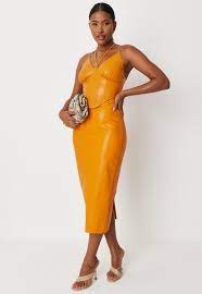 Orange Faux Leather Dip Front Midaxi Skirt Missguided