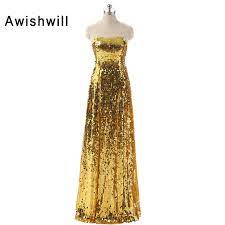 All'uncinetto ladies' vestito dorato / custom. Foto Reale Bling Bling Del Vestito Dorato Di Paillettes Da Sera Lungo Abiti Senza Spalline Florr Lunghezza Delle Donne Del Partito Del Vestito Da Promenade Vestido Baile Longo Long Evening Gowns Evening Gownsequin Dresses
