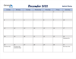 United States December 2022 Calendar With Holidays