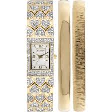 Save on a huge selection of new and used items — from fashion to toys, shoes to electronics. Elgin Elgin Women S Gold Tone White Mother Of Pearl Dial Round Crystal Accented Double Bangle Watch Set Walmart Com Walmart Com