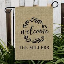 Wreath Welcome Personalized Burlap Garden Flag Personalized Garden Flag Burlap Garden Flags Garden Flag Diy
