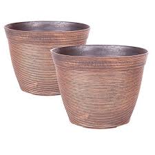 I'll show you how to make this huge. Pair Of Helix Warm Copper Round Planters Look Again