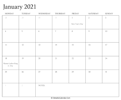 These free january calendars are.pdf files that download and print on almost any printer. January 2021 Editable Calendar With Holidays