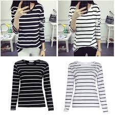 Black And White Striped Long Sleeve Shirt Outfit Striped Shirt Long Sleeve Black And White Stripes T Shirt Women Loo White Long Sleeve Shirt Outfit Long Sleeve Shirt Outfits Black And White T Shirts