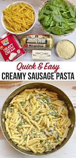 20 Minute Creamy Garlic Sausage Pasta Quick Easy Dinner Recipe Recipe Dinner Recipes Easy Family Easy Delicious Dinners Easy Family Meals