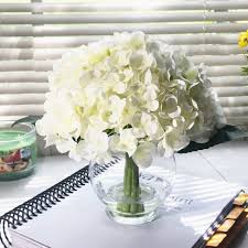 Buy fake flower heads in bulk wholesale for crafts peony daisy artificial flower home party decoration scrapbooking accessories wreath diy head cheap craft fake flowers decor 30pcs 4.5cm (colorful): Enova Home 10 Stem Cream Silk Hydrangea Flower In Round Clear Glass Vase With Faux Water Overstock 28057026