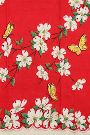 vintage linen tea towel, dogwood and