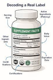 Person reading supplement label carefully