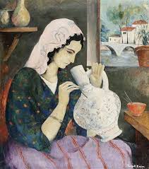Turgut Zaim Turkish 1906 1974 Title Cini Dekore Eden Kiz Medium Oil On Canvas Size 116 X 100 Cm 45 7 X 39 4 In Turkish Art Artist Folk Art
