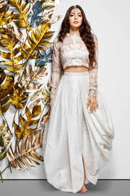 483 Buy White Hand Embroidered Crop Top Skirt By Vedika M At Aza Fashions Dress Indian Style Indian Gowns Dresses Designer Dresses Indian