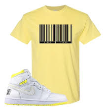 Black And Yellow Jordan Shirt Air Jordan 1 First Class Flight First Class Barcode Yellow Sneaker Hook Up T Shirt First Class Flights Yellow Sneakers Air Jordans