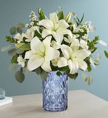 Order lily flower bouquets for delivery featuring all varieties of lilies. White Lily Bouquet Free Vase 1800flowers Com